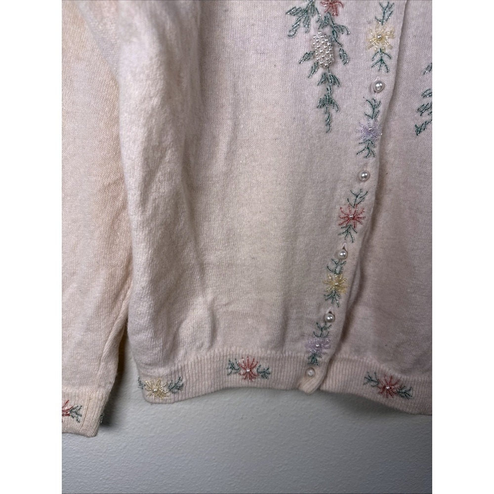 Vintage Hand Beaded Cardigan Sweater Size Small Medium 46 Floral Classic Knit‎ - Picture 7 of 16